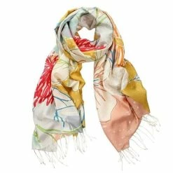 DLUX Scarves DLUX - Botany Flower Silk H'Print Wrap Mustard