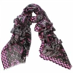 DLUX Scarves DLUX - Luna Digi Print Woolmark Scarf Black/Pink 70-180cm