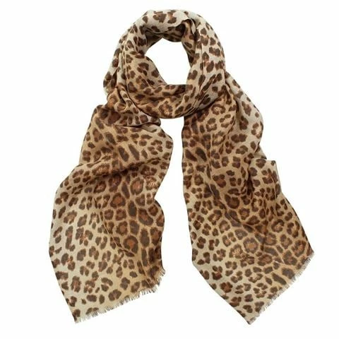 DLUX Scarves DLUX - Jaguar Animal Print Wool/Silk Scarf Caramel 190x70cm