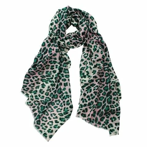 DLUX Scarves DLUX - Jaguar Animal Print Wool/Silk Scarf Pine 190x70cm