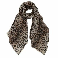 DLUX Scarves DLUX - Jaguar Animal Print Wool/Silk Scarf Tan 190x70cm
