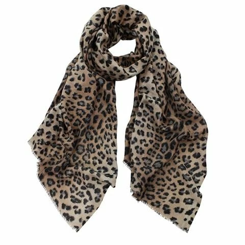 DLUX Scarves DLUX - Jaguar Animal Print Wool/Silk Scarf Tan 190x70cm