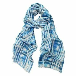 DLUX Scarves DLUX - Louise Graphic Overcheck Digi Scarf Blue 200x70cm