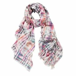 DLUX Scarves DLUX - Louise Graphic Overcheck Digi Scarf Pink 200x70cm