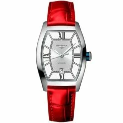 Longines - Evidenza Silver W/Red Leather Watch 26.00x30.60mm