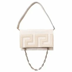 Iosifina - Ikarus Clutch With Leather Meander & Double Strap/ Cream