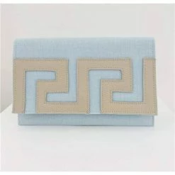 Iosifina - Ikarus Clutch With Leather Meander & Double Strap/ Light Blue
