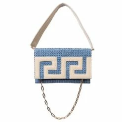 Iosifina - Ikarus Clutch With Leather Meander & Double Strap/Sky Blue