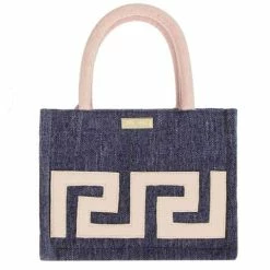 Iosifina - Small Tote With Leather Meander Navy Blue