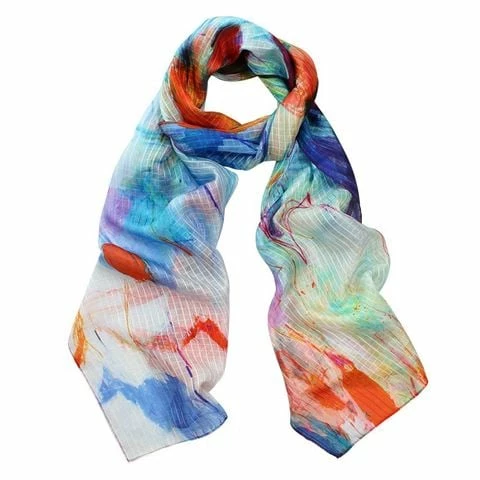 DLUX Scarves DLUX - Annabelle Digital Print Oblong Silk Scarf Multicolour