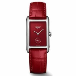 Longines - Dolcevita Red Dial Quartz Watch W/Red Leather Strap 23.30x37mm