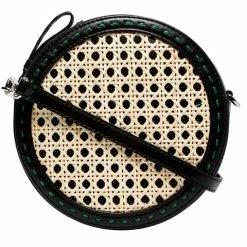 Mehry Mu - Tambourine Crossbody Leather & Rattan Bag Black