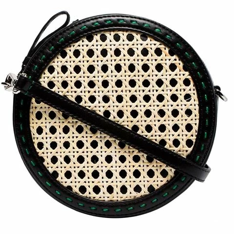 Mehry Mu - Tambourine Crossbody Leather & Rattan Bag Black