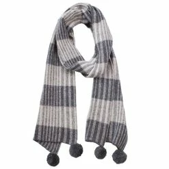 DLUX Scarves DLUX - Lopez Lambswool Mix Check Scarf W/Pom Poms Grey