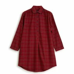 Lexington - Women's Checked Flannel Nightshirt Medium Red