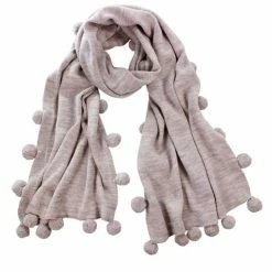 DLUX Scarves DLUX - Flynn Woolmark Knit Pom Pom Wrap Taupe