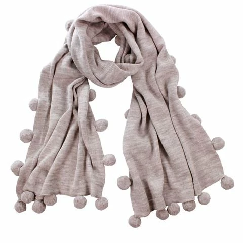 DLUX Scarves DLUX - Flynn Woolmark Knit Pom Pom Wrap Taupe